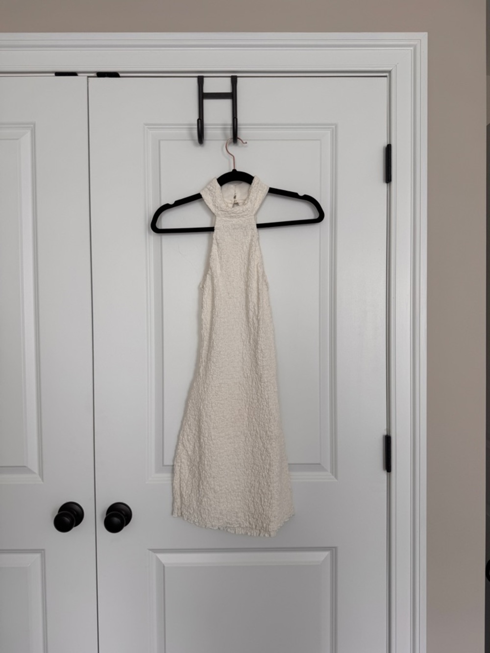 Meshki White Textured Halter Mini Dress